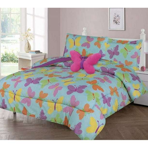 6 Piece Twin/XL Size Girls Bedding Set Comforter Sheet Sham Comfort Purple Bed